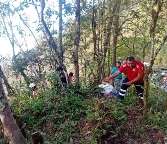 Camioneta cae al barranco en Tlanchinol; Un muerto y un herido
