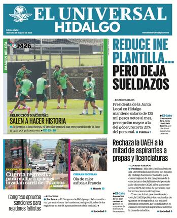 Portada El Universal Hidalgo 24/6/26