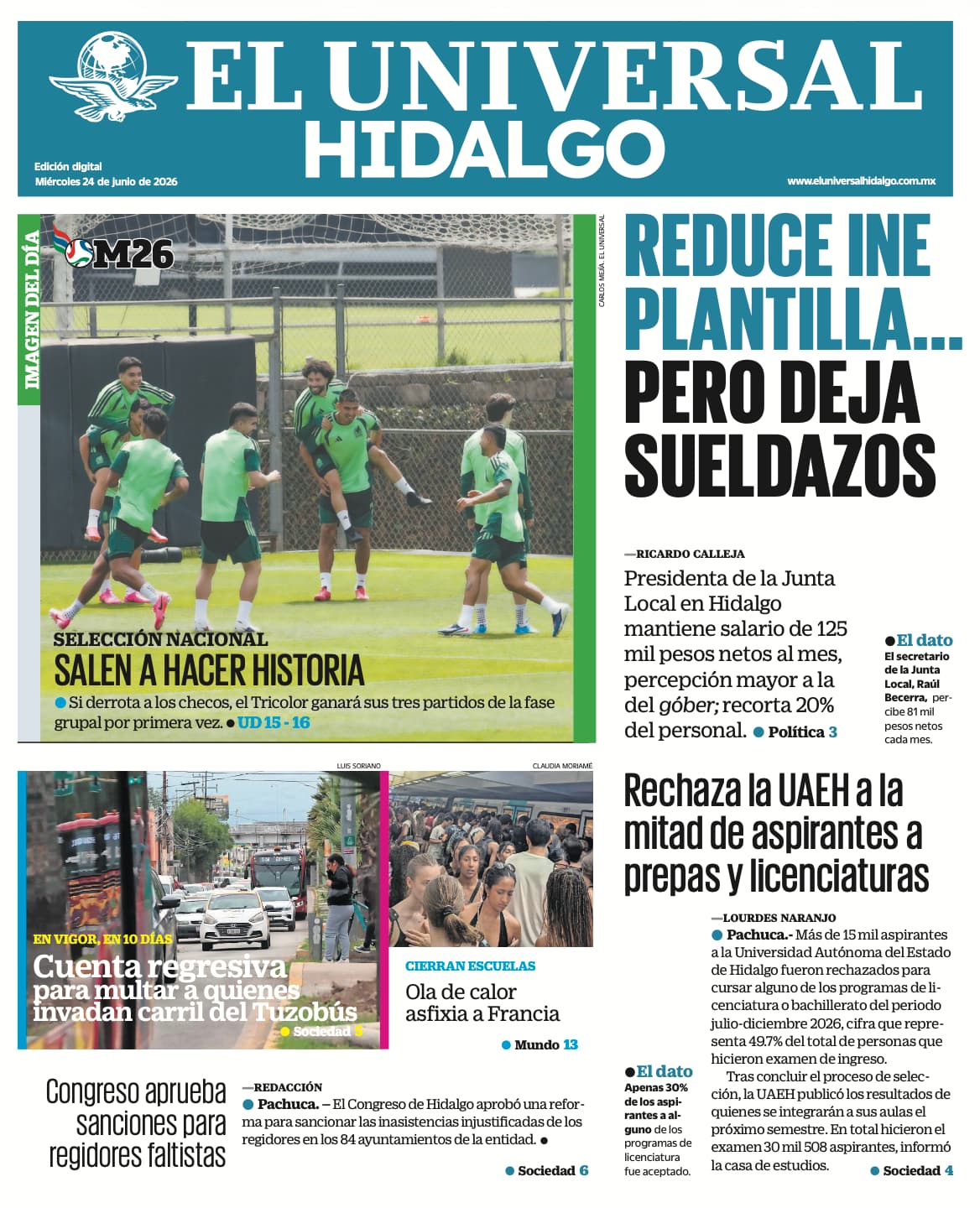 Portada El Universal Hidalgo 24/6/26
