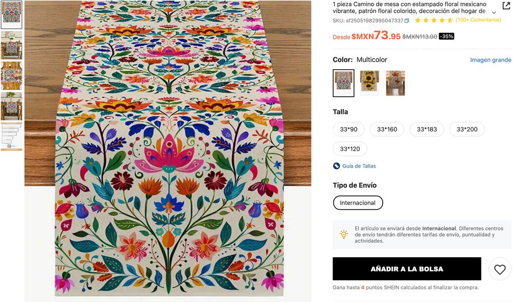 Denuncian presunta apropiación de bordados hidalguenses en plataforma SHEIN | Captura de pantalla