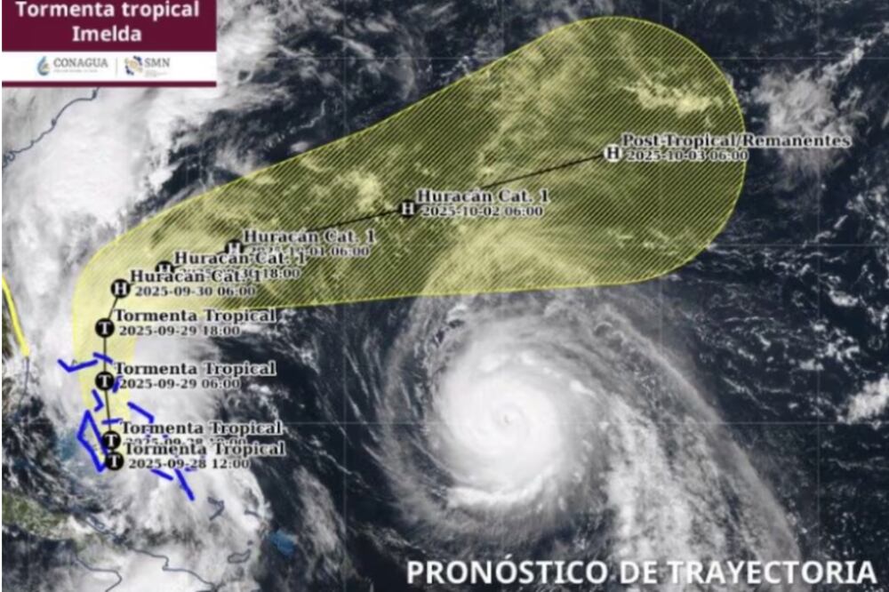 Trayectoria de la tormenta tropical Imelda (28/09/2025). Foto: Captura de pantalla