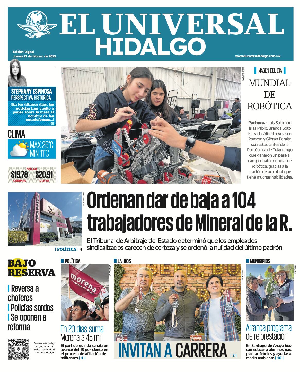 Portada El Universal Hidalgo 270225