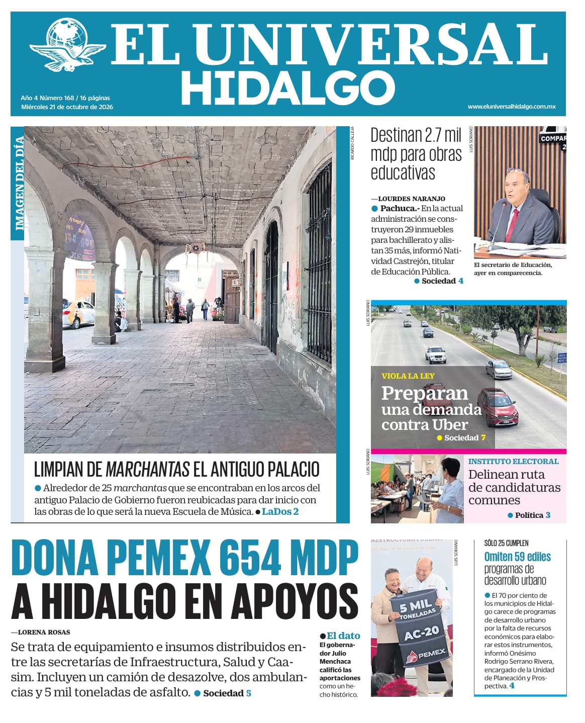 Portada El Universal Hidalgo 21/10/26