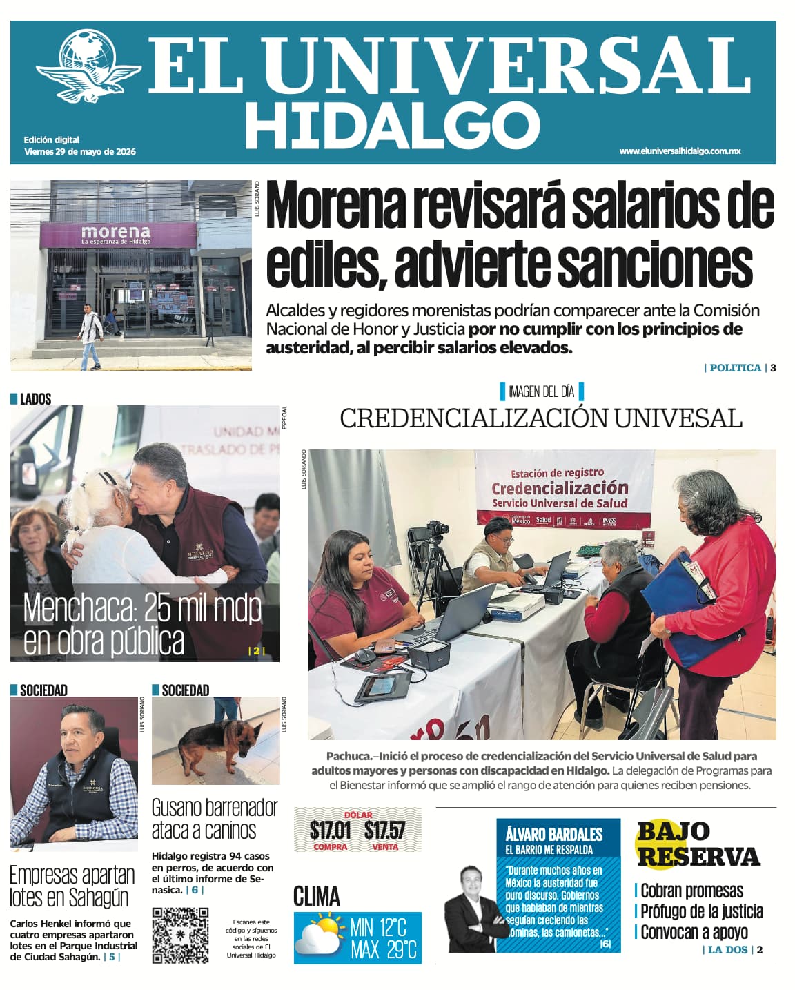 Portada EL Universal Hidalgo 29/5/26