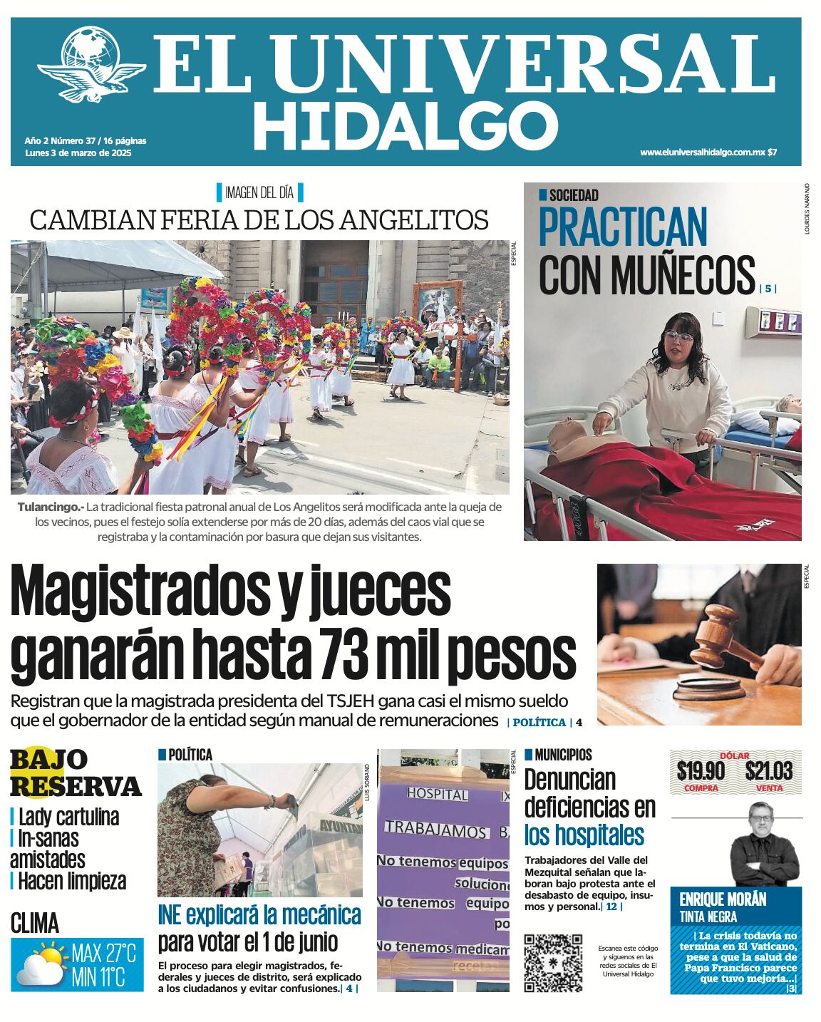Portada El Universal Hidalgo 030325