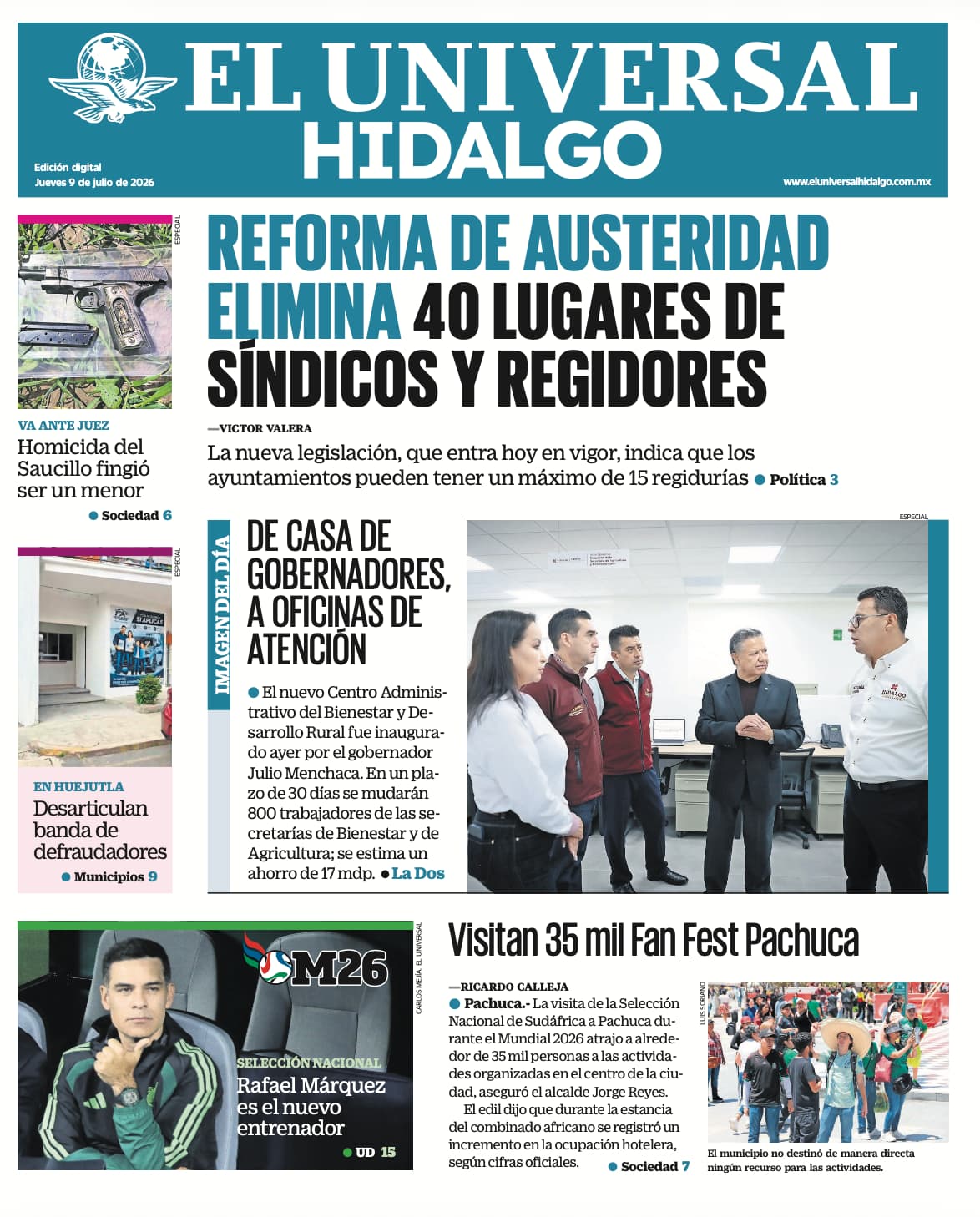 Portada El Universal Hidalgo 9/7/26