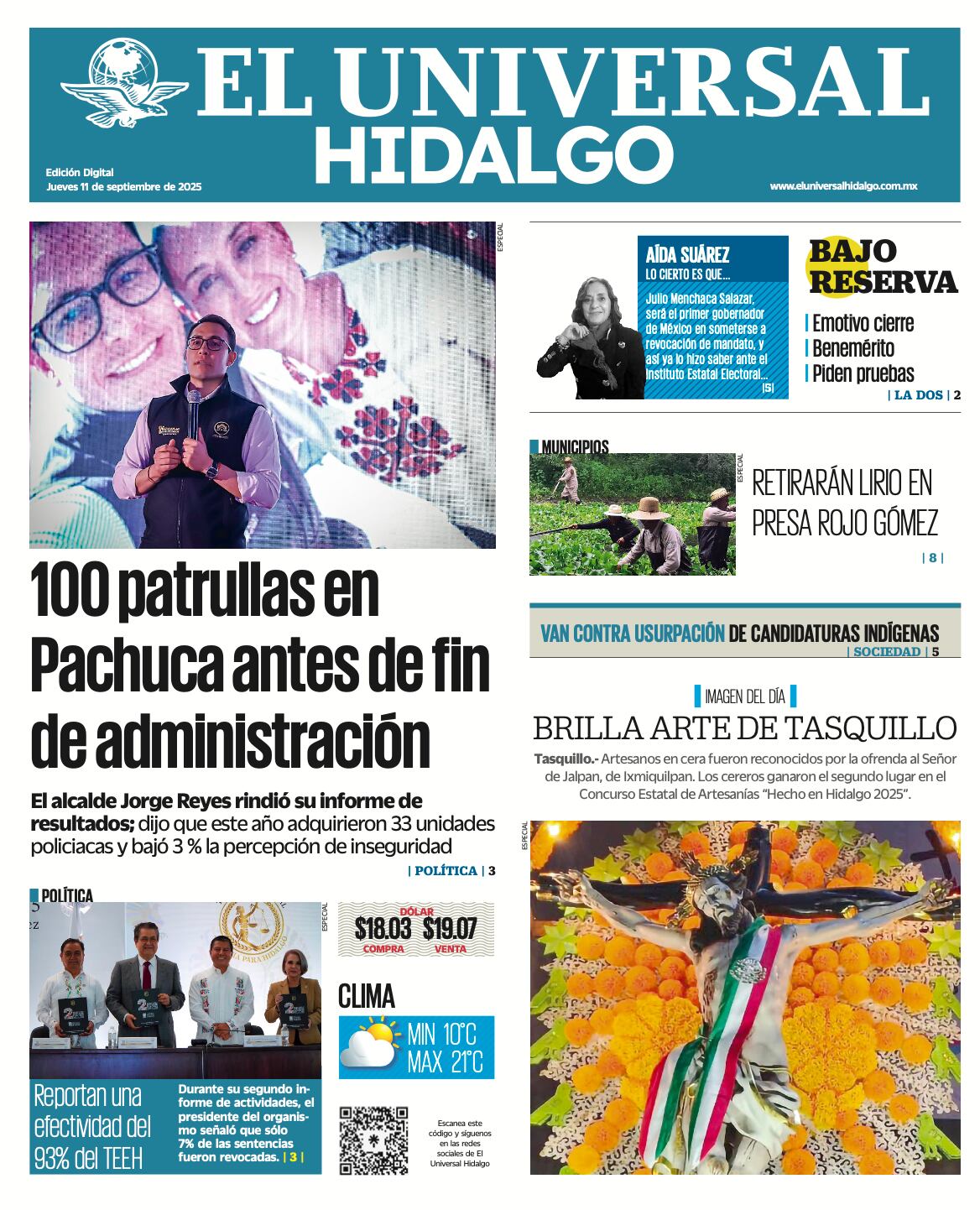 Portada El Universal Hidalgo 110925