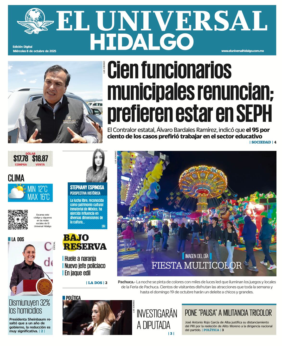 Portada El Universal Hidalgo 8/10/25