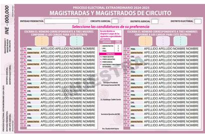 Estas son las seis boletas aprobadas para la elección judicial; cada cargo tendrá un color distinto
