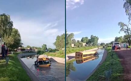 Cae un autobús a canal de aguas negras en Tula de Allende
