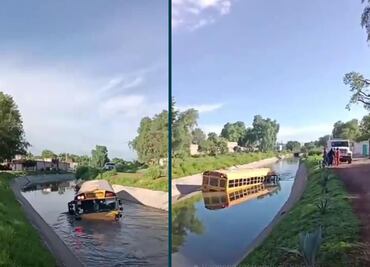 Cae un autobús a canal de aguas negras en Tula de Allende