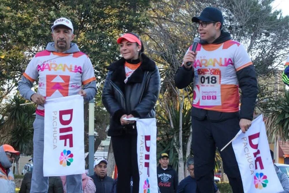 Durante la carrera con causa de 5 kilómetros "Camino Naranja" que organizó el Sistema DIF Pachuca, la directora Christian Moreno Olvera indicó que los recursos serán utilizados para financiar el estudio, con el objetivo de construir una ciudad libre de violencia contra las mujeres I Foto: Especial