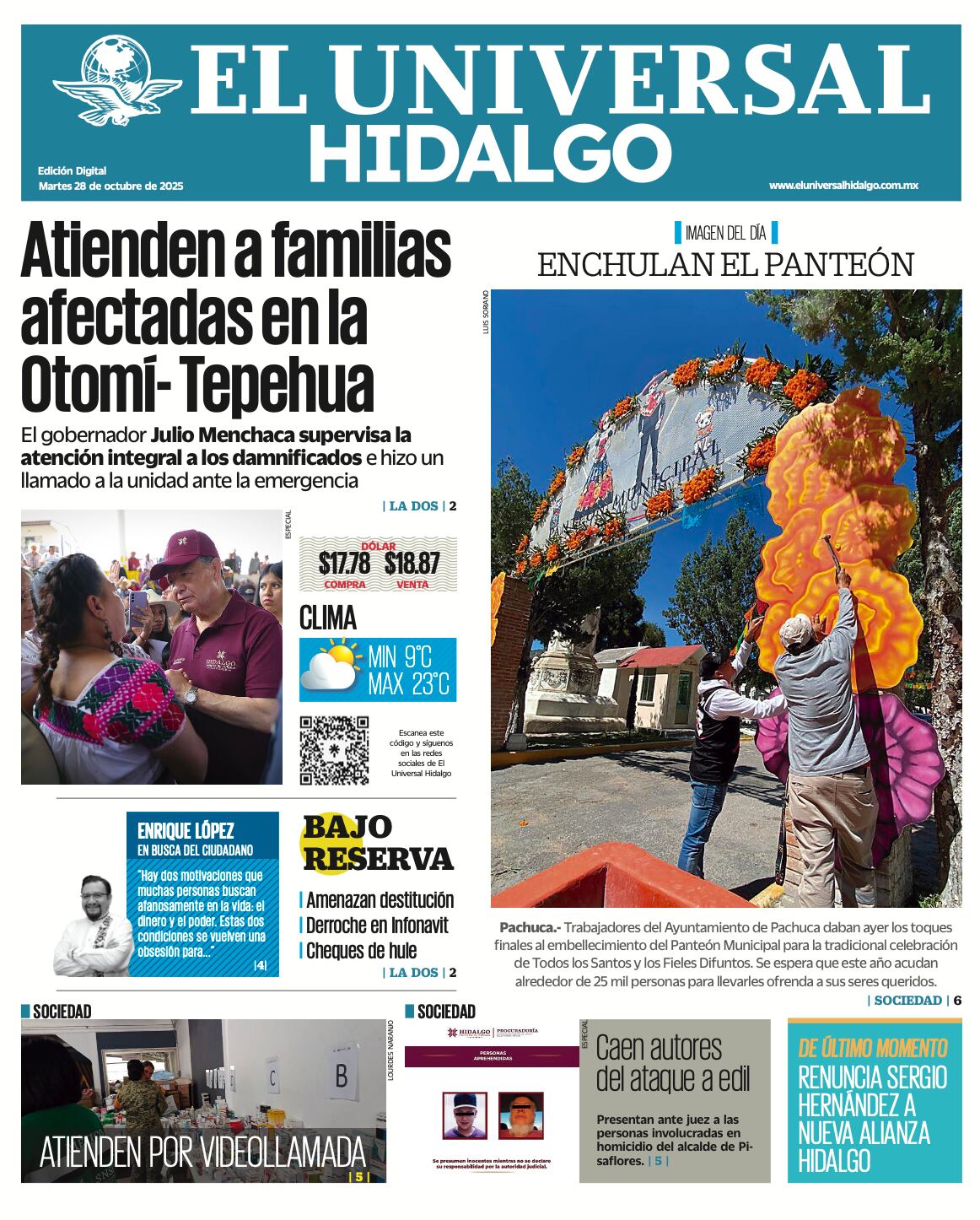Portada El Universal Hidalgo  281025
