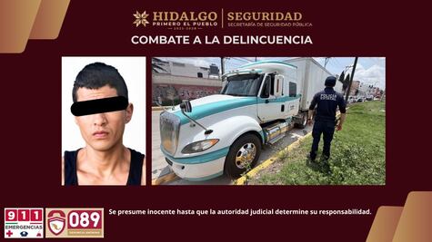 Recuperan tractocamión robado y casi 25 toneladas de productos de limpieza en Pachuca; hay un detenido