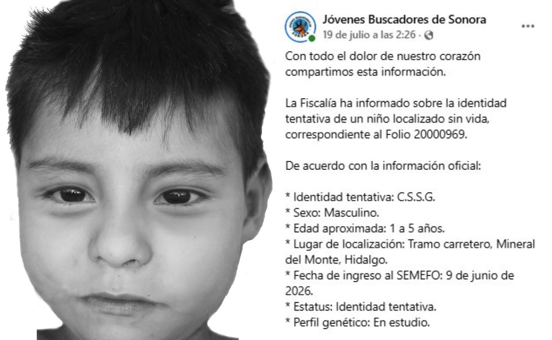 Buscan identificar a un menor localizado sin vida en Mineral del Monte | Facebook: Jóvenes Buscadores de Sonora