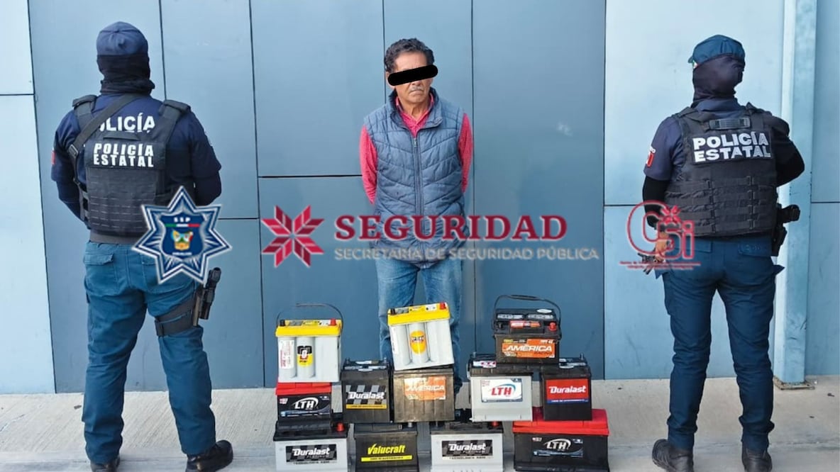 Un operativo derivado de un reporte al 911 permitió recuperar 13 baterías para automóvil robadas y detener a un presunto responsable | Foto: SSPH
