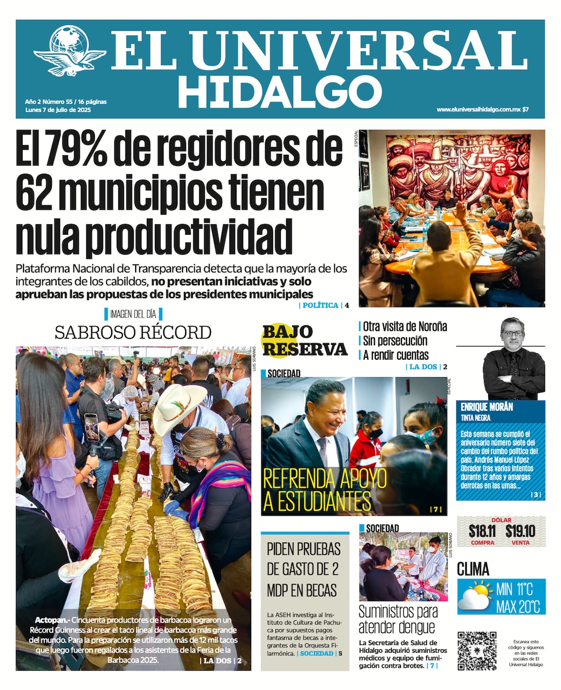 Portada El Universal Hidalgo 070725