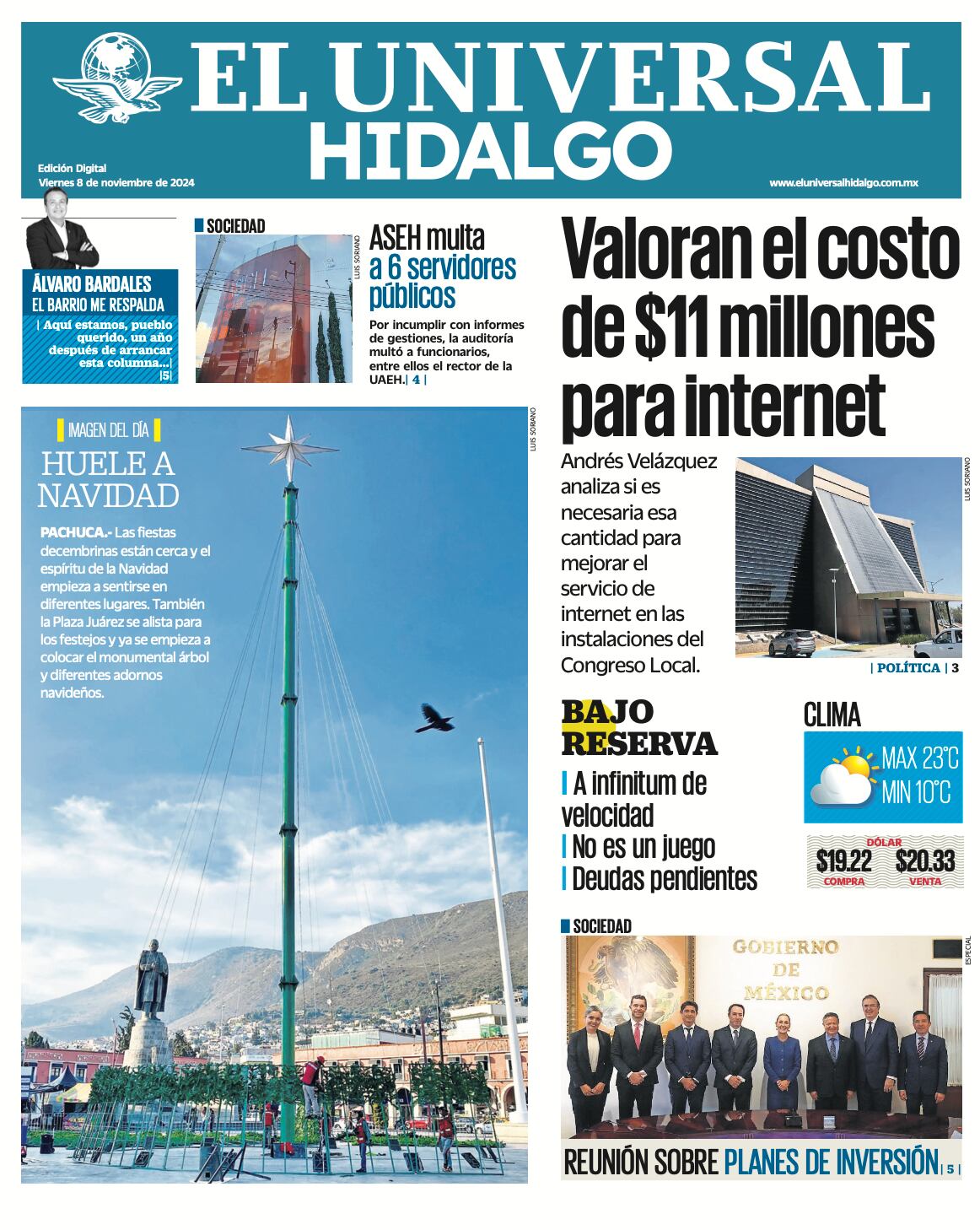 Portada El Universal Hidalgo 08/11/24