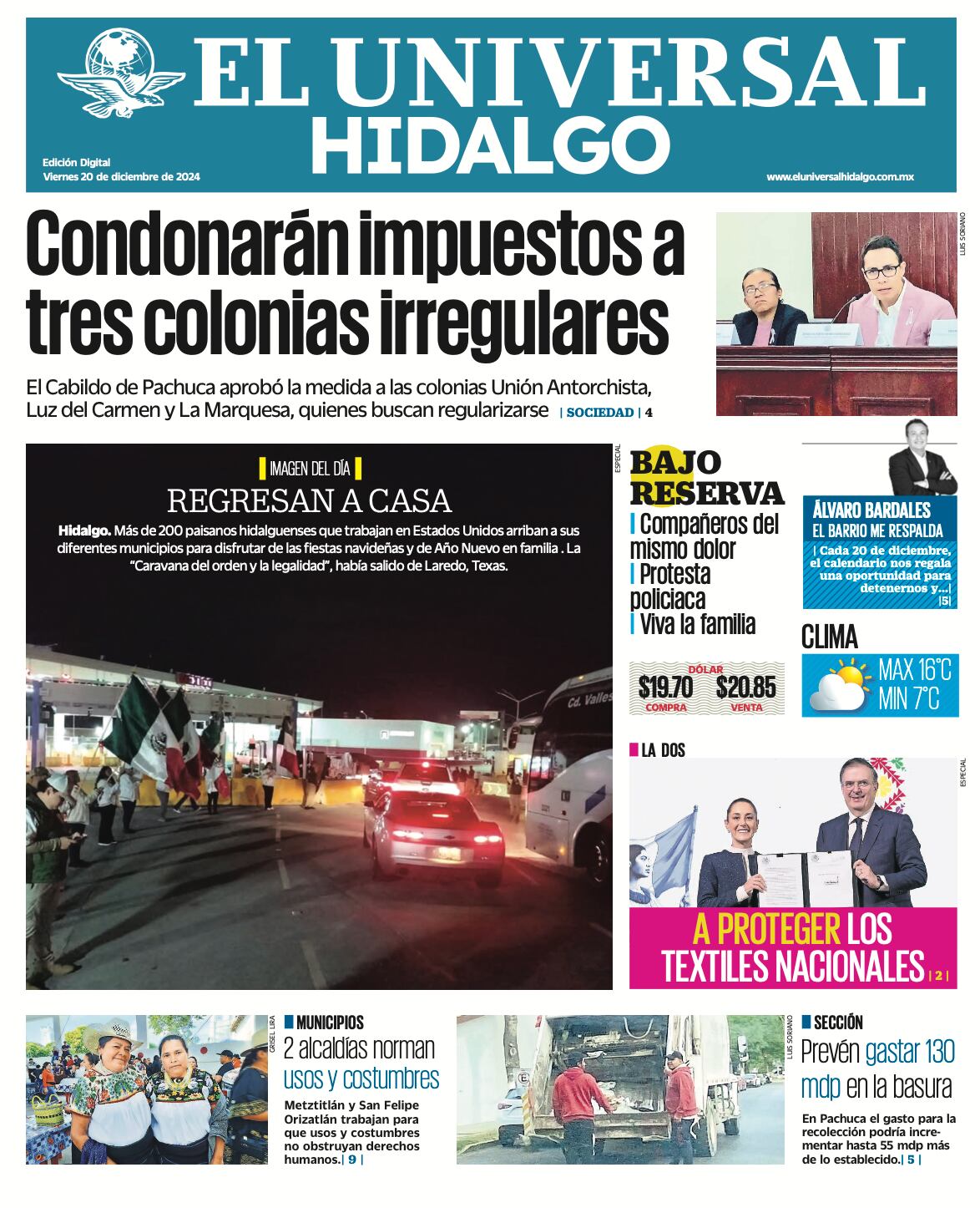 Portada El Universal Hidalgo 201224