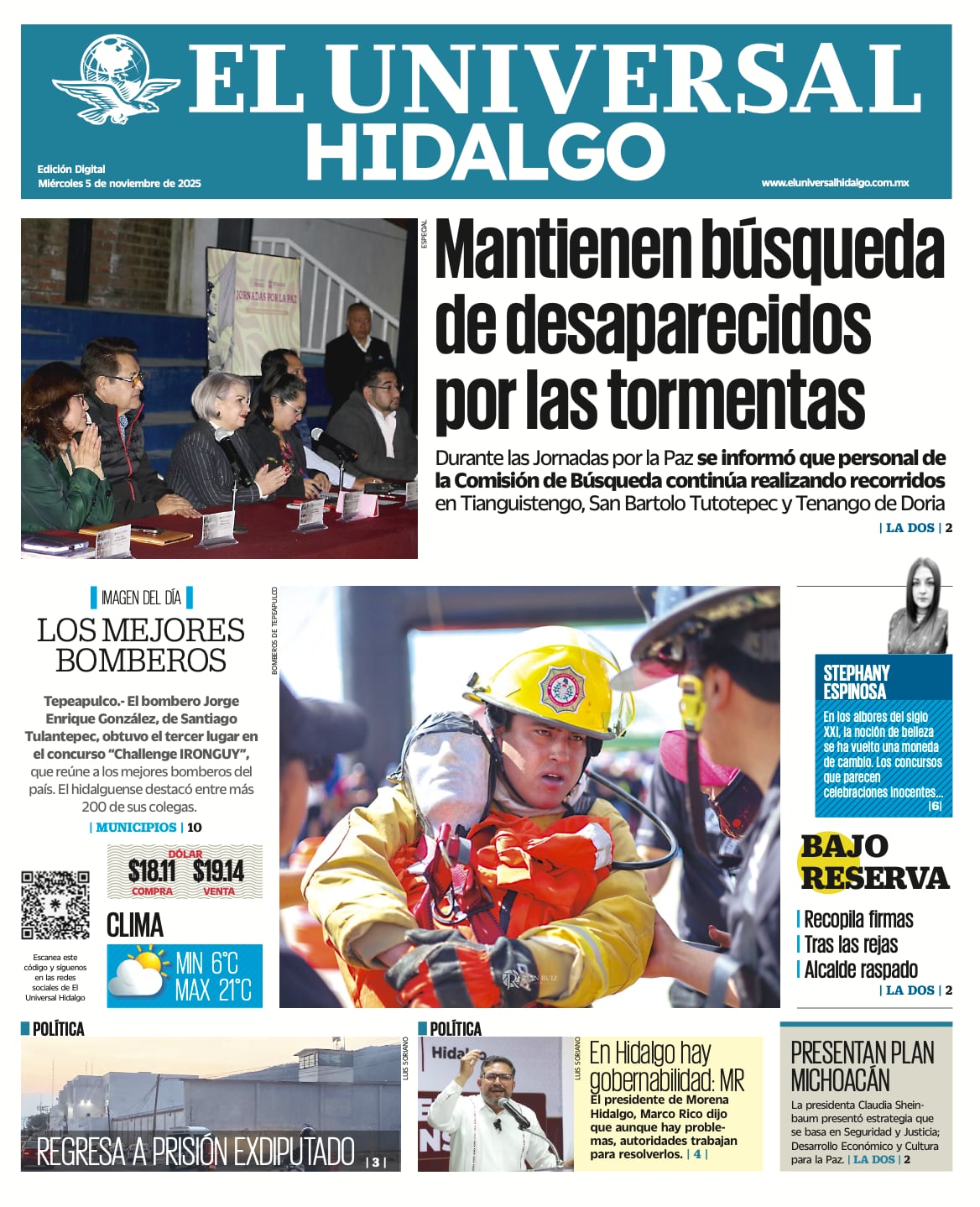 Portada El Universal Hidalgo 5/11/25