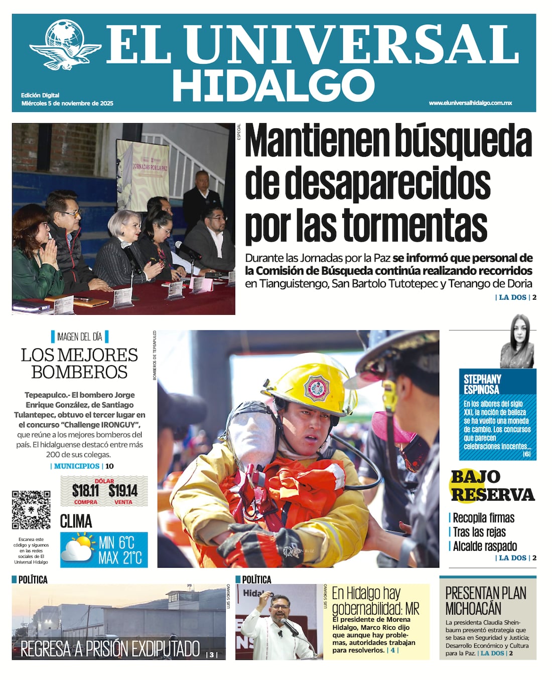 Portada El Universal Hidalgo 5/11/25