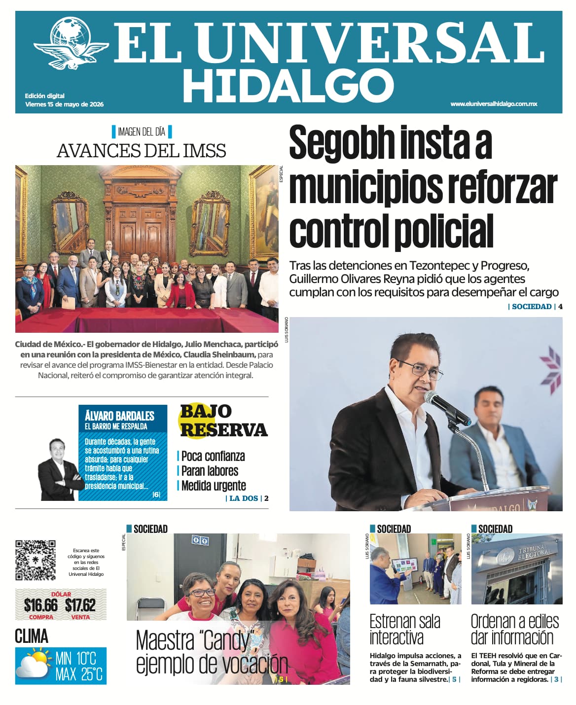 Portada El Universal Hidalgo 15/5/26