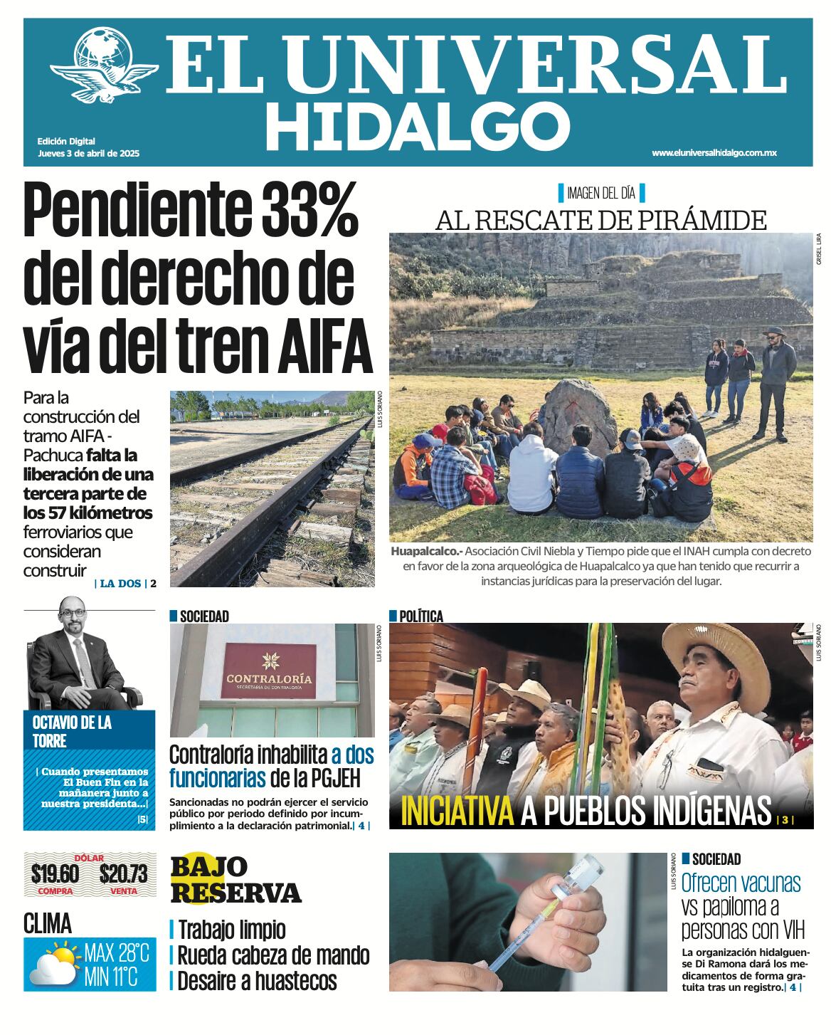 Portada El Universal Hidalgo 030425