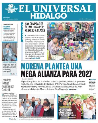 Portada El Universal Hidalgo 28/8/26