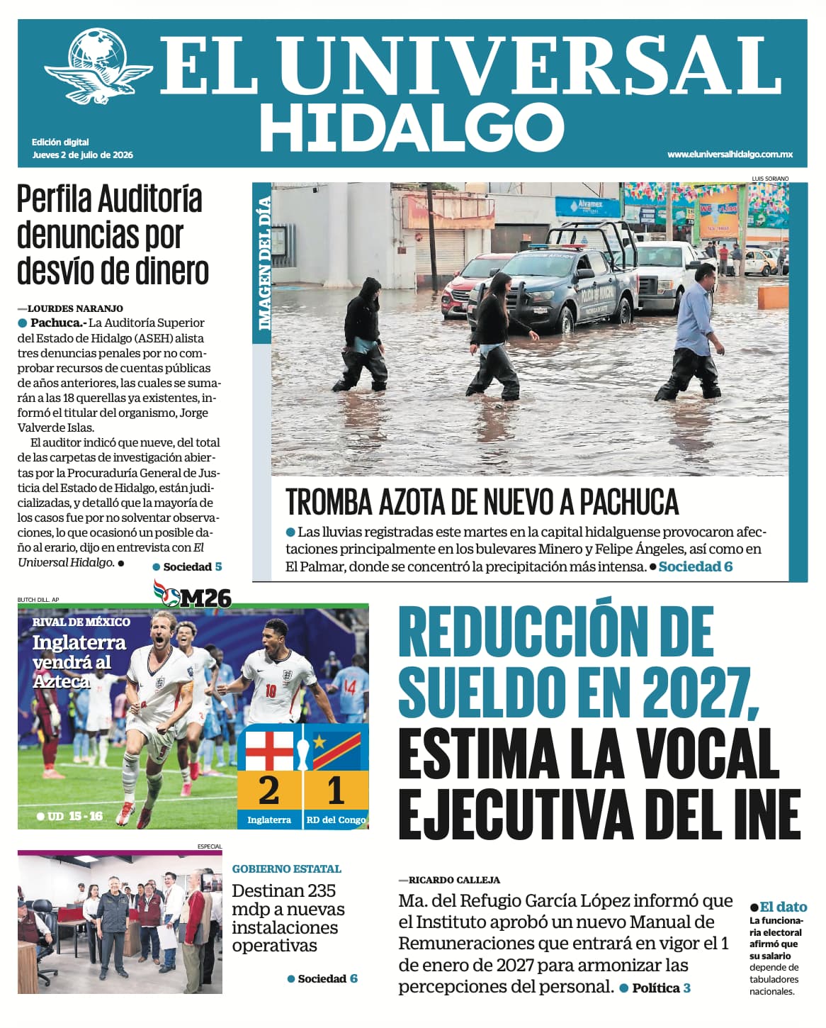 Portada EL Universal Hidalgo 2/7/26