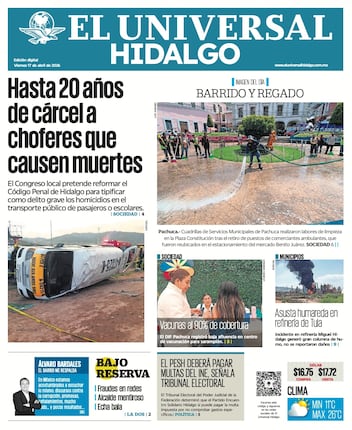 Portada El Universal Hidalgo 17/4/26
