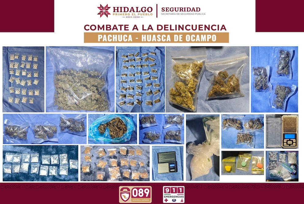 Golpe al narcomenudeo en Hidalgo: aseguran casi 3 mil 800 dosis de presuntas drogas | Fotos: SSPH