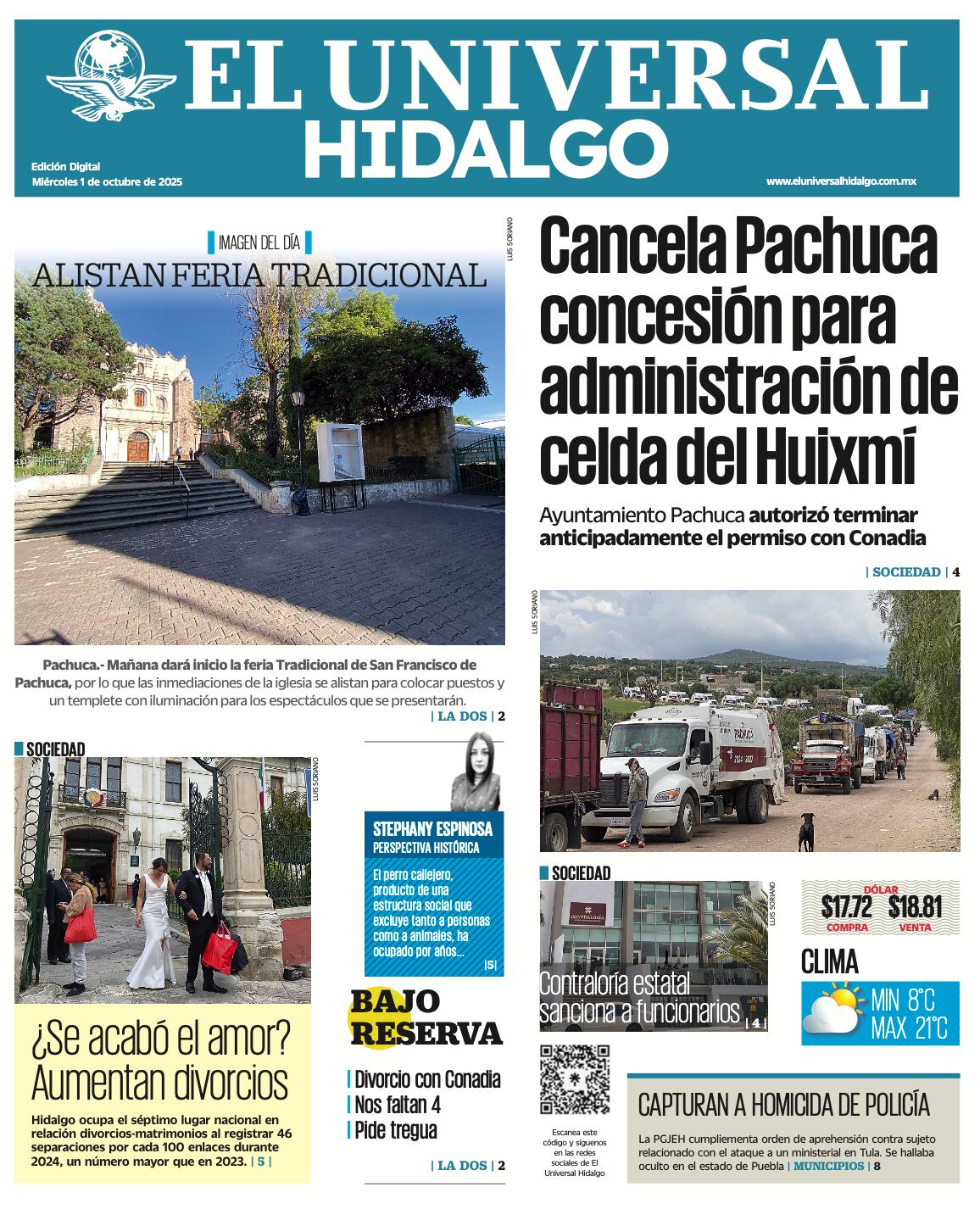 Portada El Universal Hidalgo 1/10/25
