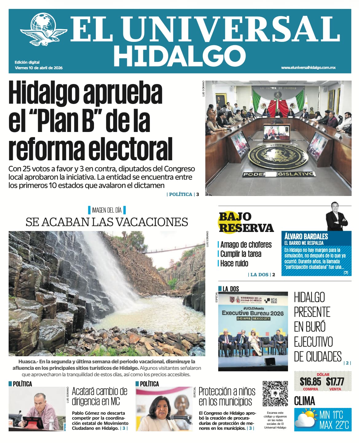 Portada El Universal Hidalgo 10/4/26
