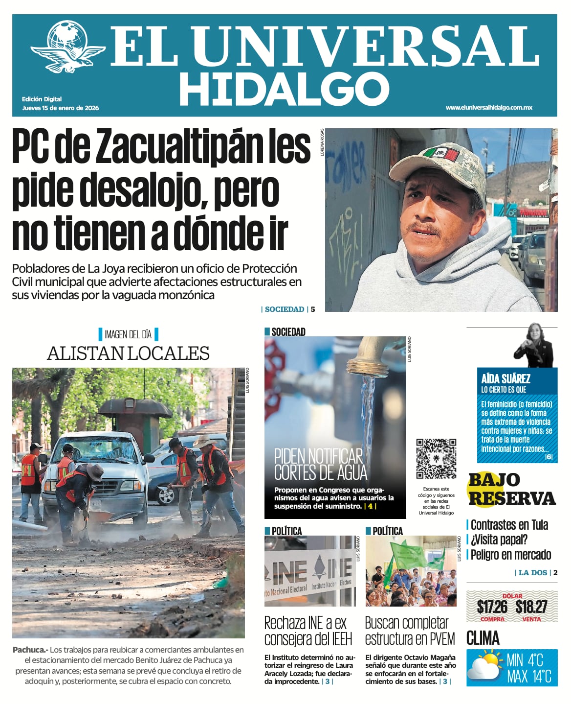 Portada El Universal Hidalgo 150126