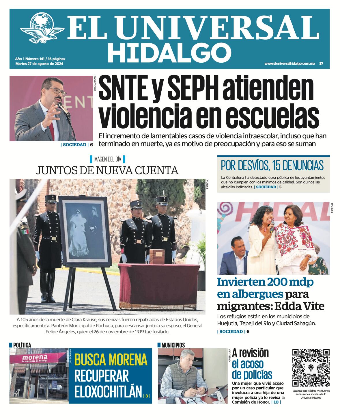 Portada El Universal Hidalgo 270824