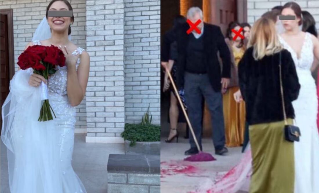 Atacan a novia con pintura roja en pleno día de su boda | Fotos: Twitter