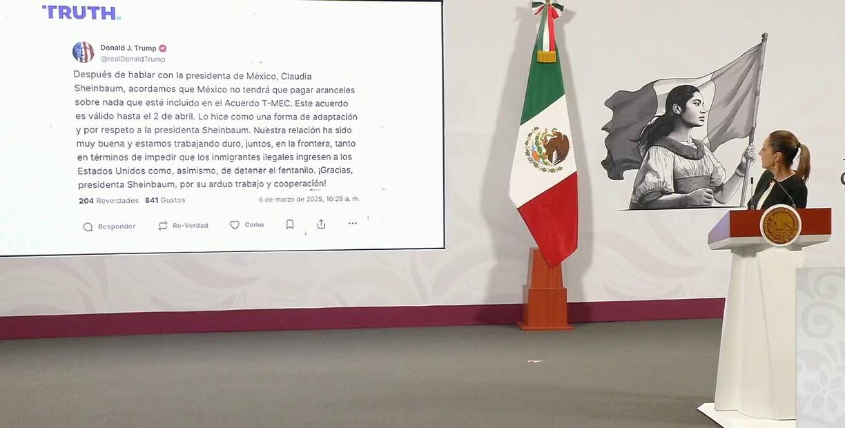 Durante la conferencia de prensa La Mañanera del Pueblo, Claudia Sheinbaum,  presidenta de México,  informa de los acuerdos logrados con Donald Trump.