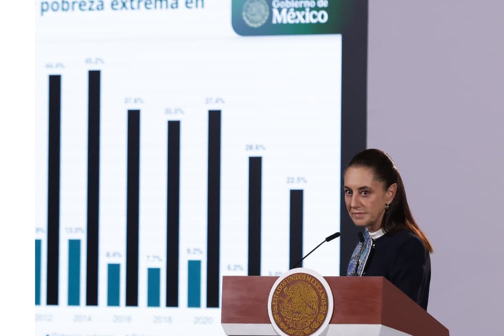 La presidenta Claudia Sheinbaum durante la conferencia de prensa del pueblo en Palacio nacional. Fotos Agencia EL UNIVERSAL/Carlos Mejía/AJV