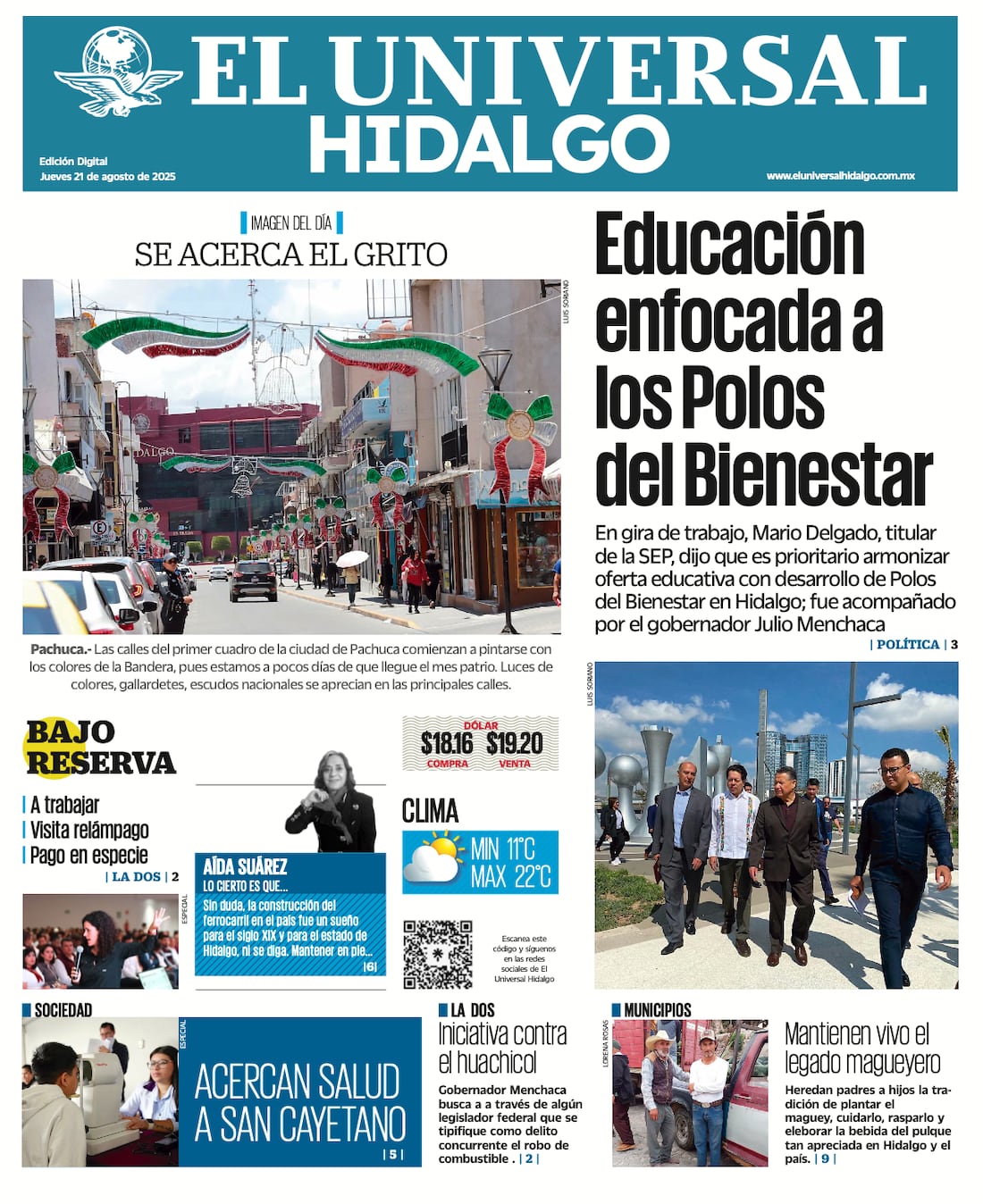 Portada El Universal Hidalgo 210825