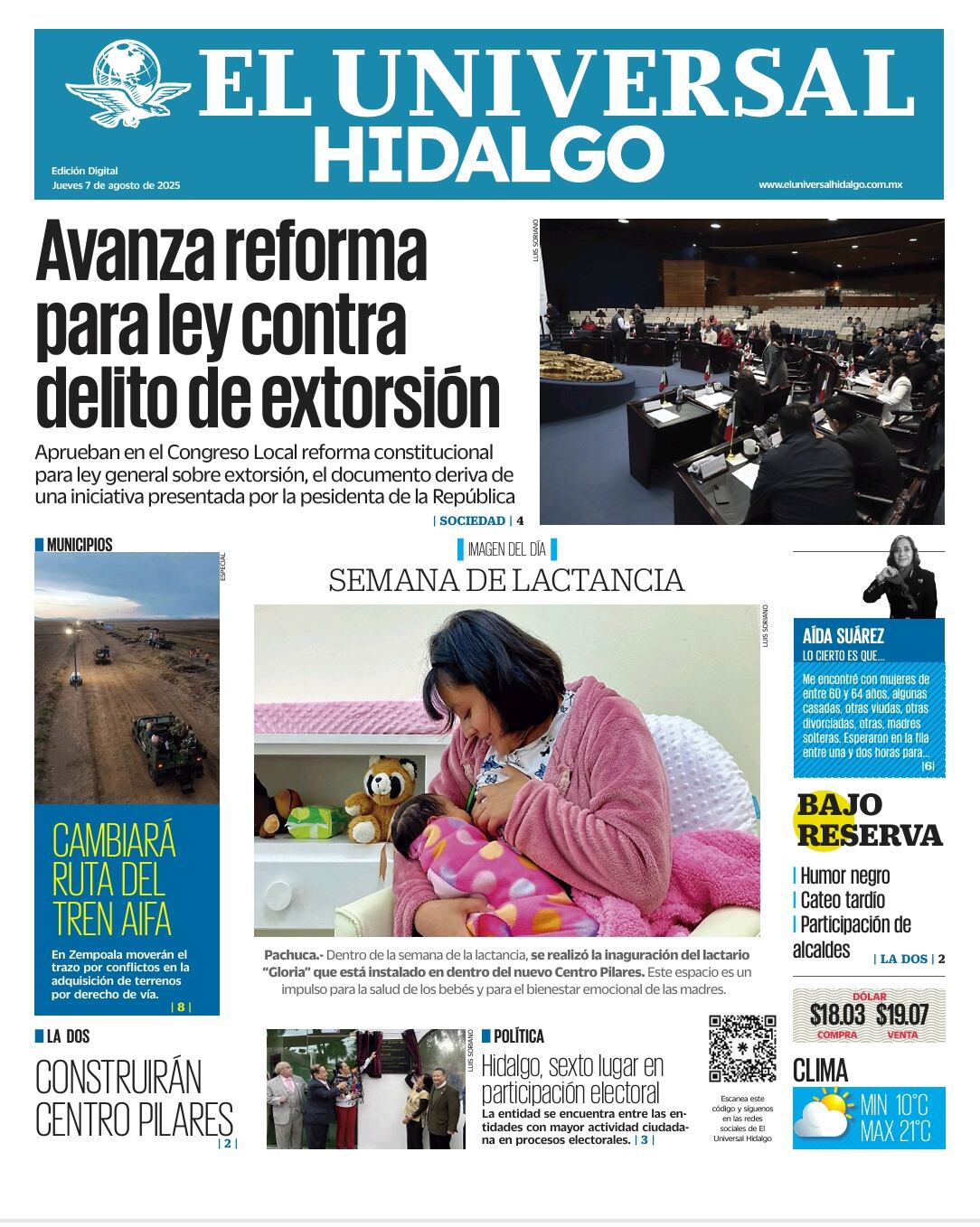 Portada El Universal Hidalgo 070825