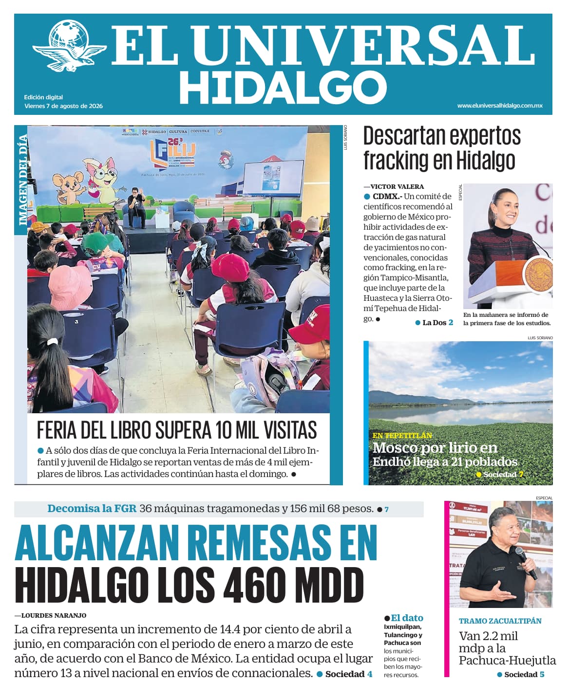 Portada El Universal Hidalgo 7/8/26