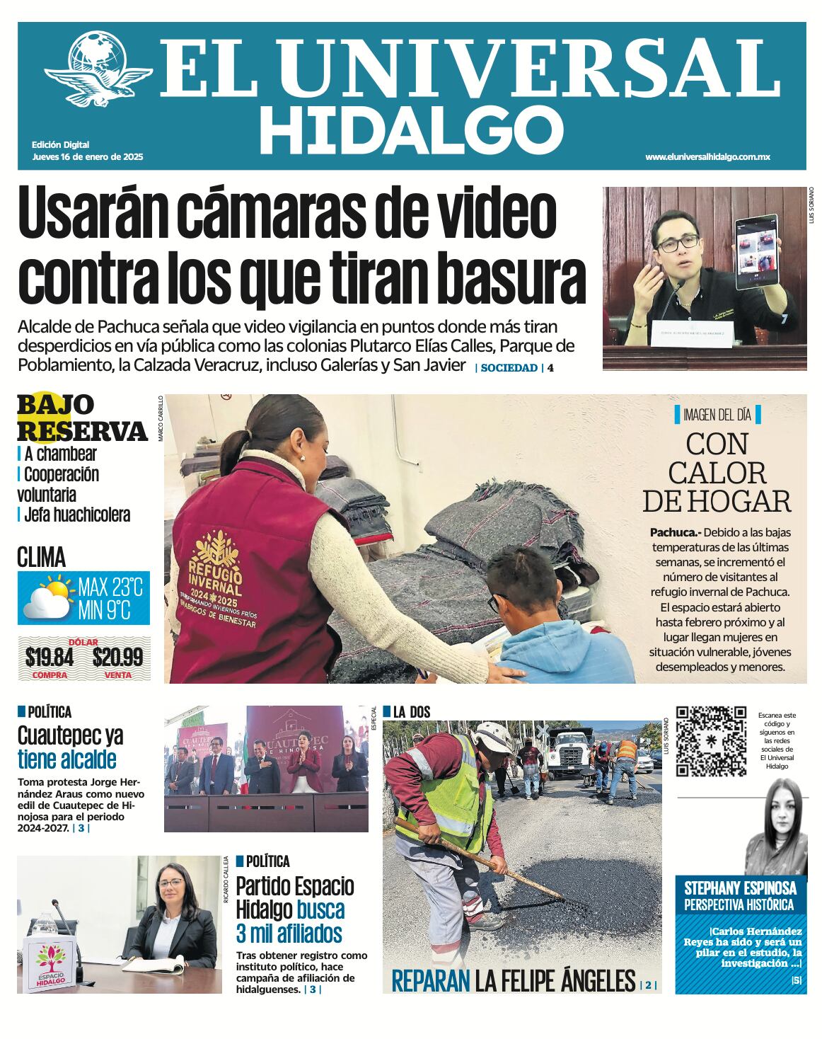 Portada El UNIVERSAL HIDALGO 160125