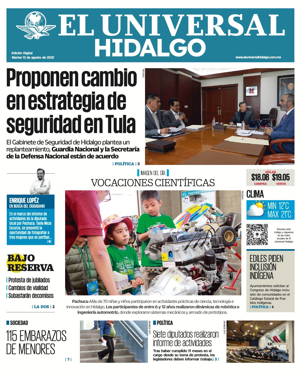 Portada El Universal Hidalgo 120825