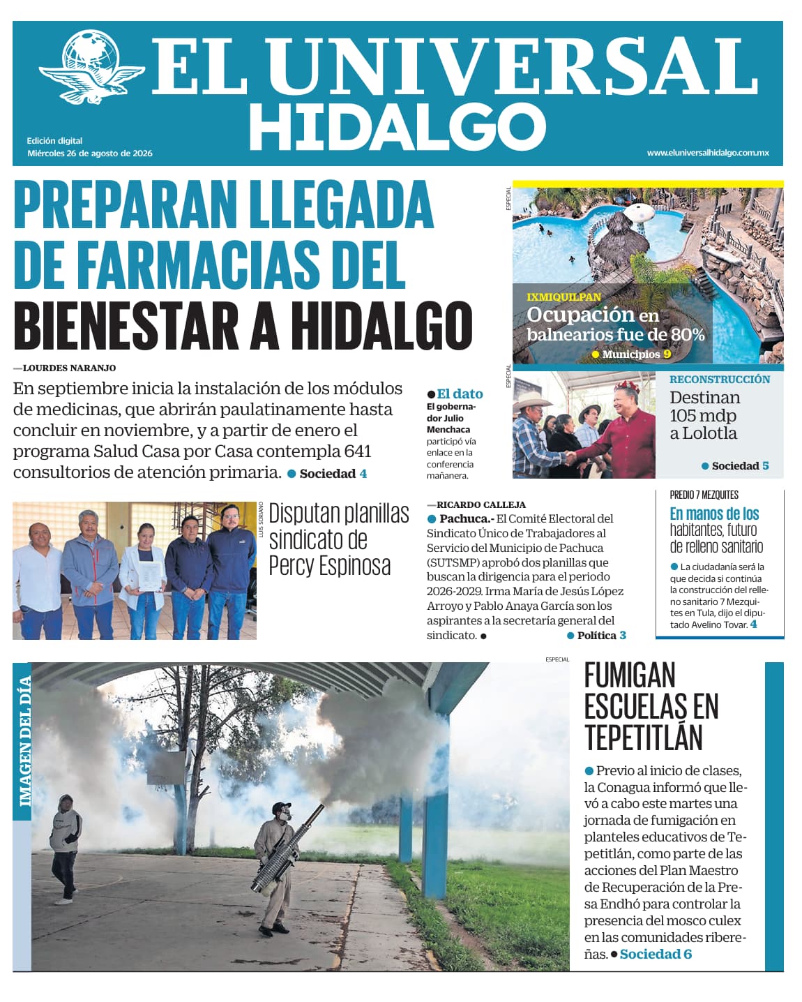 Portada El Universal Hidalgo 26/8/26