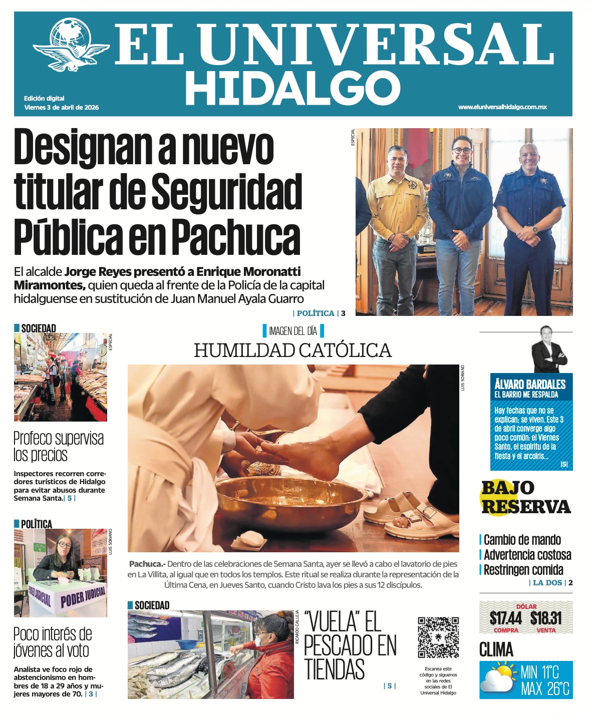 Portada El Universal Hidalgo 3/4/26
