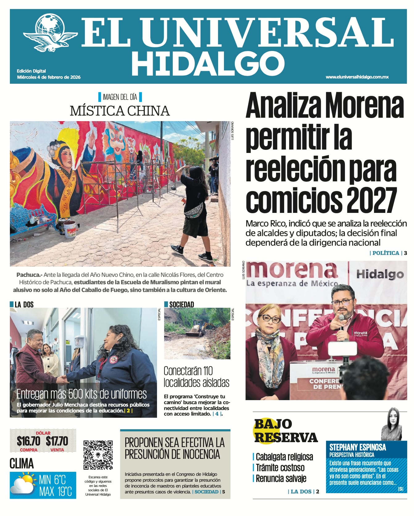 Portada El Universal Hidalgo 4/2/26