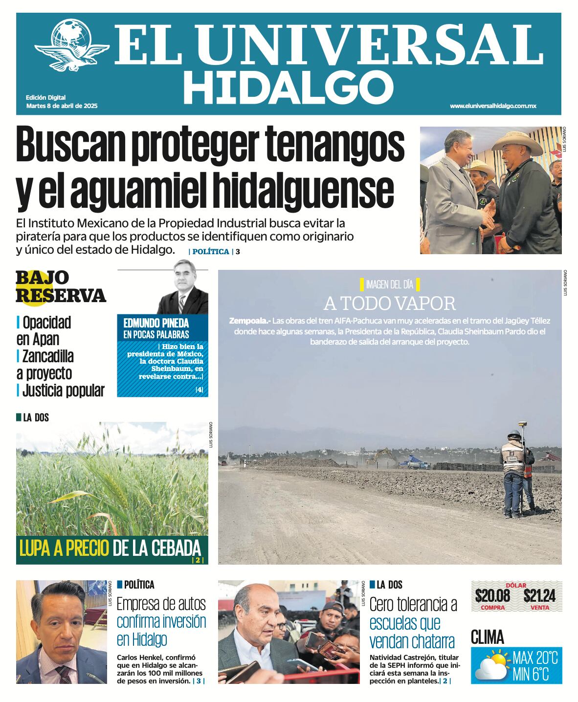 Portada El Universal Hidalgo 080425