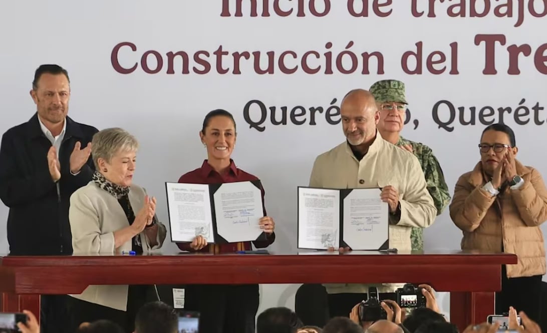 Claudia Sheinbaum da banderazo para trabajos del Tren México-Querétaro este 13 de octubre. Foto: Berenice Fregoso. EL UNIVERSAL