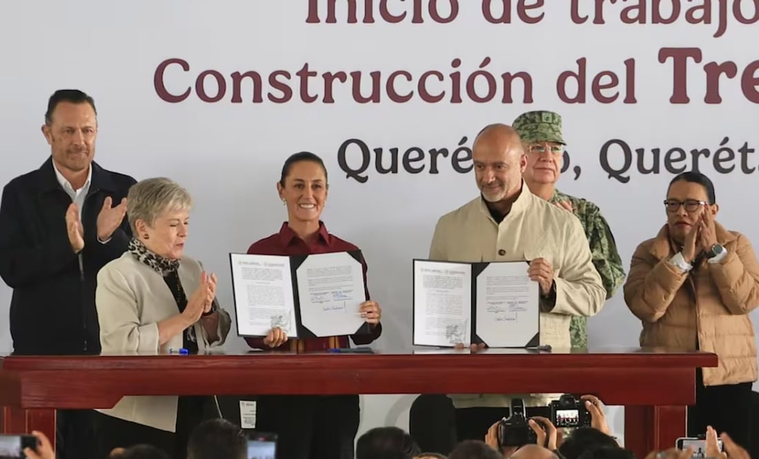 Claudia Sheinbaum da banderazo para trabajos del Tren México-Querétaro este 13 de octubre. Foto: Berenice Fregoso. EL UNIVERSAL