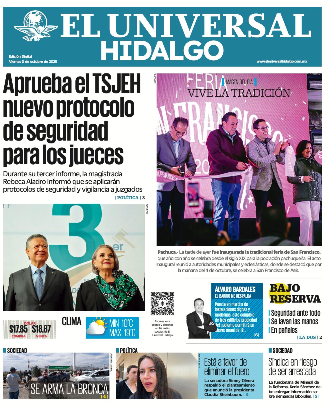Portada El Universal Hidalgo 3/10/25